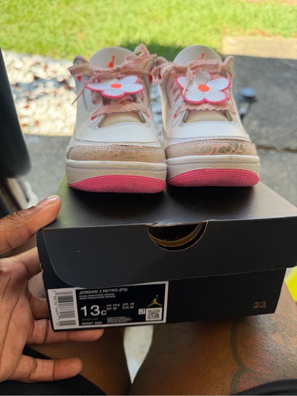 Jordan Kids White and Pink Floral Sneakers